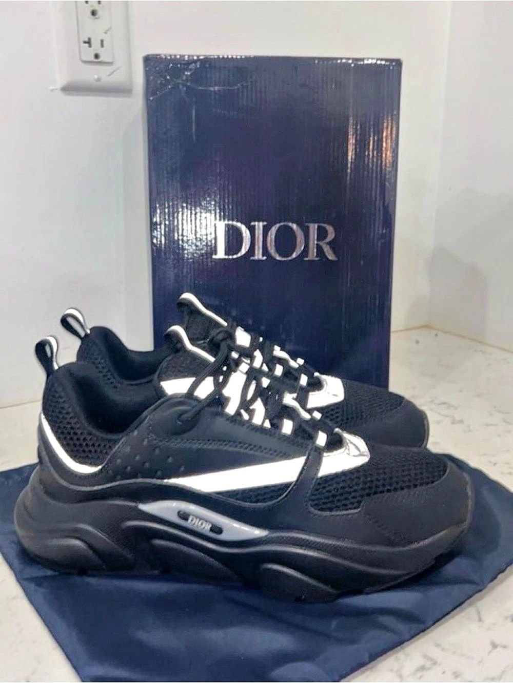 Dior B22 Black Reflective Black & White Sneakers